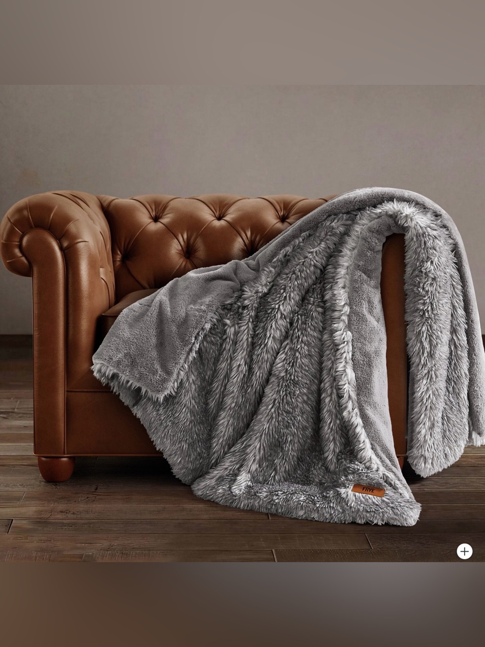Frye Arctic Plush Grey Faux Fur Throw Blanket